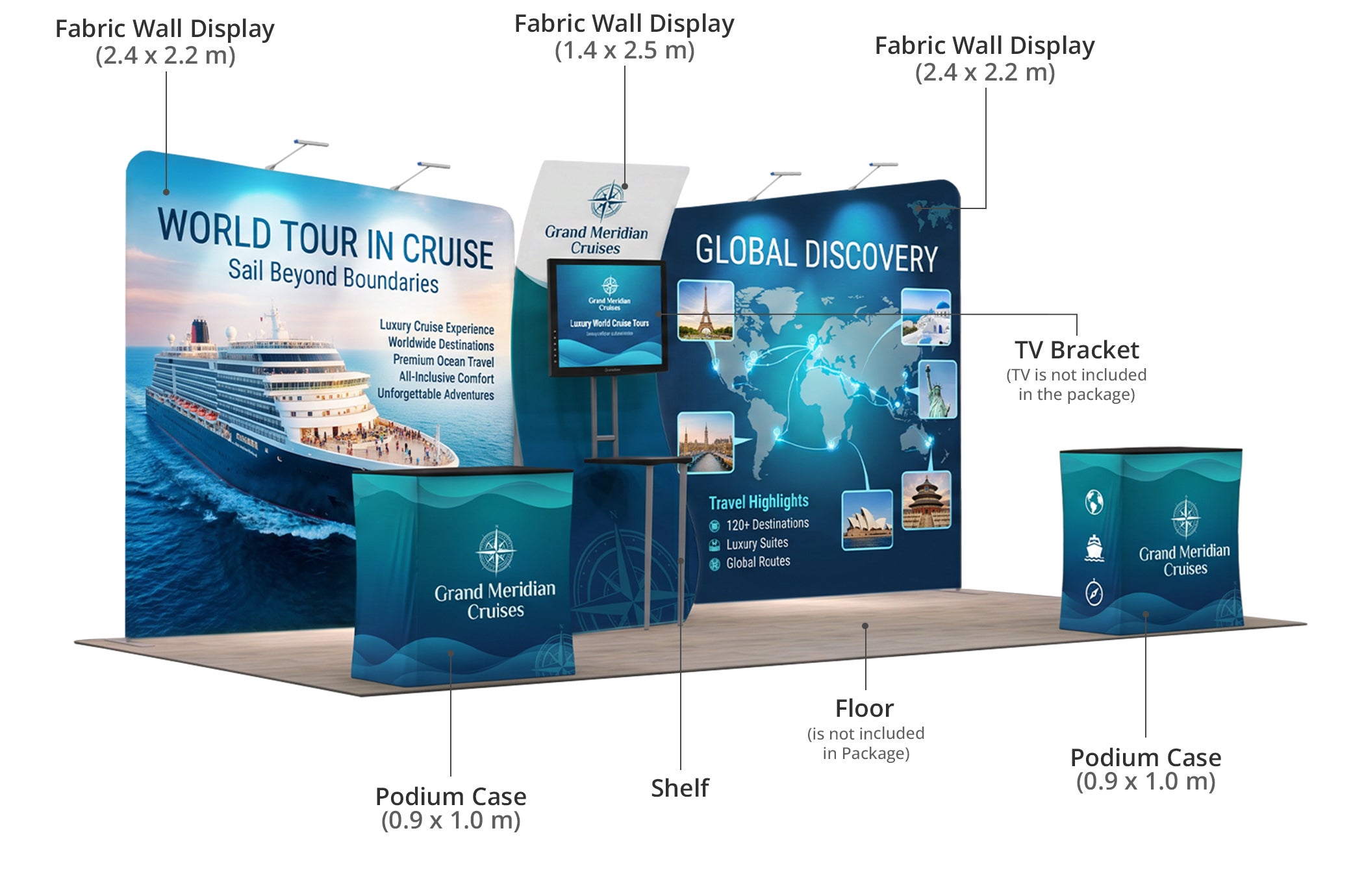 6 m Exhibition Stand - Modular Display with Counters & LED Lighting Components & Sizes