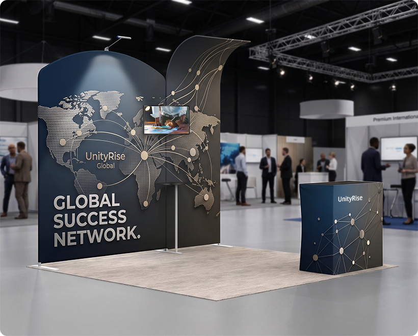 10 ft Inline Trade Show Booth - Modular Display with Backwall, Counter & LED Package Network Marketing Company