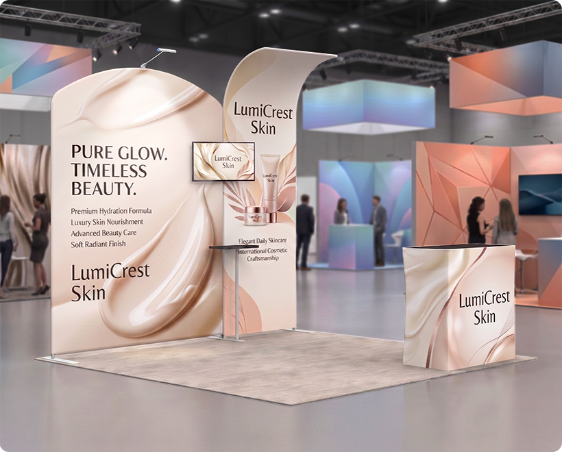 10 ft Inline Trade Show Booth - Modular Display with Backwall, Counter & LED Package Skin Care Beauty Product