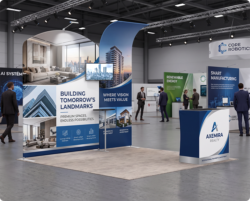 10 ft Inline Trade Show Booth - Modular Display with Backwall, Counter & LED Package Real Estate Marketing