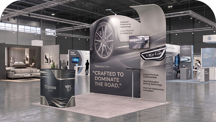 10 ft Inline Trade Show Booth - Modular Display with Backwall, Counter & LED Package banner image mobile