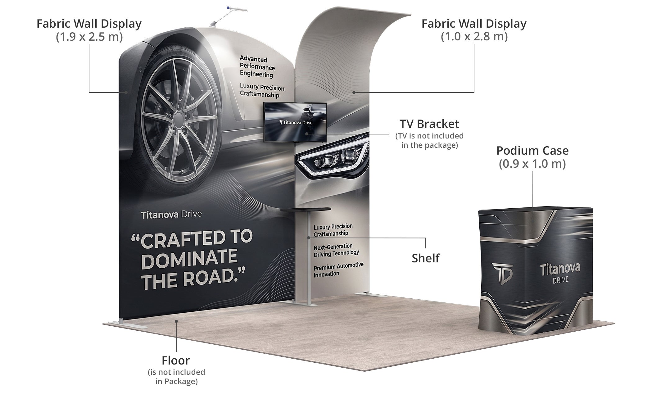 3 m Inline Exhibition Stand - Modular Display with Backwall, Counter & LED Kit Components & Sizes