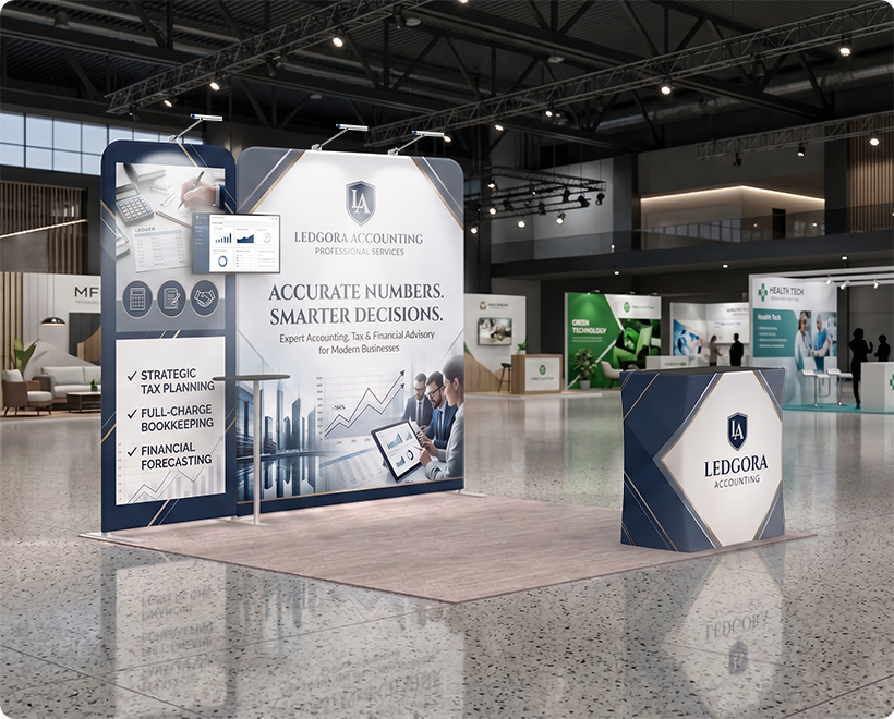 3 m Inline Exhibition Stand - Modular Display with LED Lights, Monitor Mount & Counter Real Estate Marketing