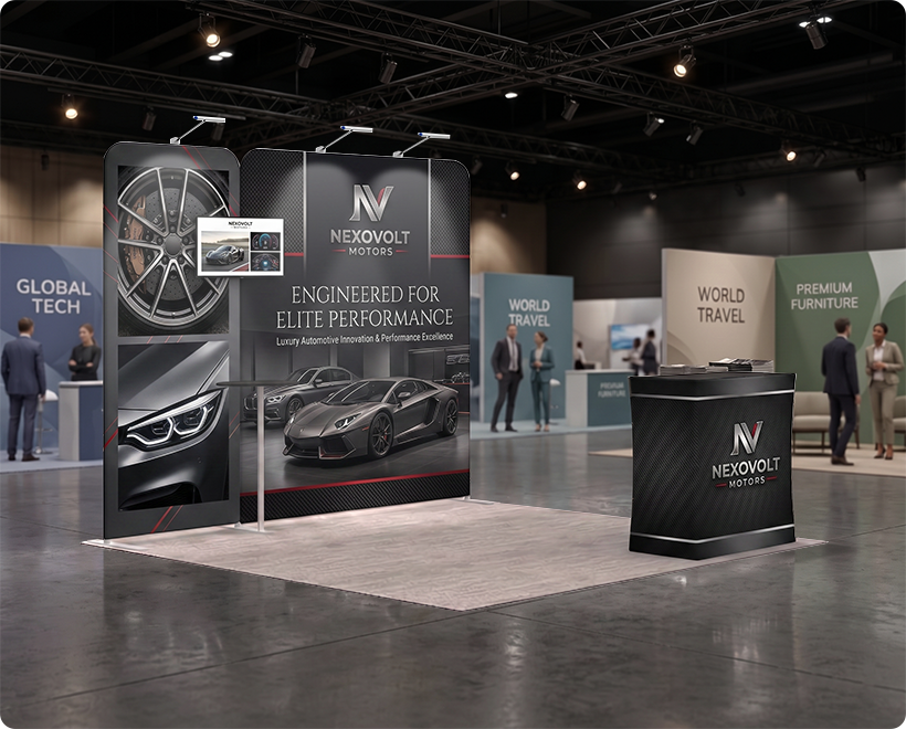 3 m Inline Exhibition Stand - Modular Display with LED Lights, Monitor Mount & Counter Cloud Storage