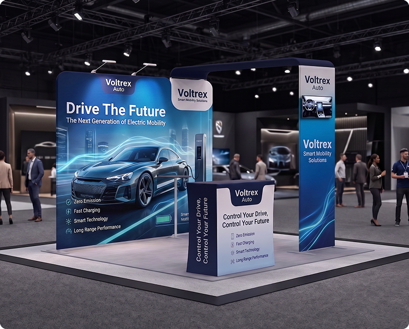 10 Ft Inline Trade Show Booth - Portable Backwall Display with LED Lights & Counter Smart Light Automation