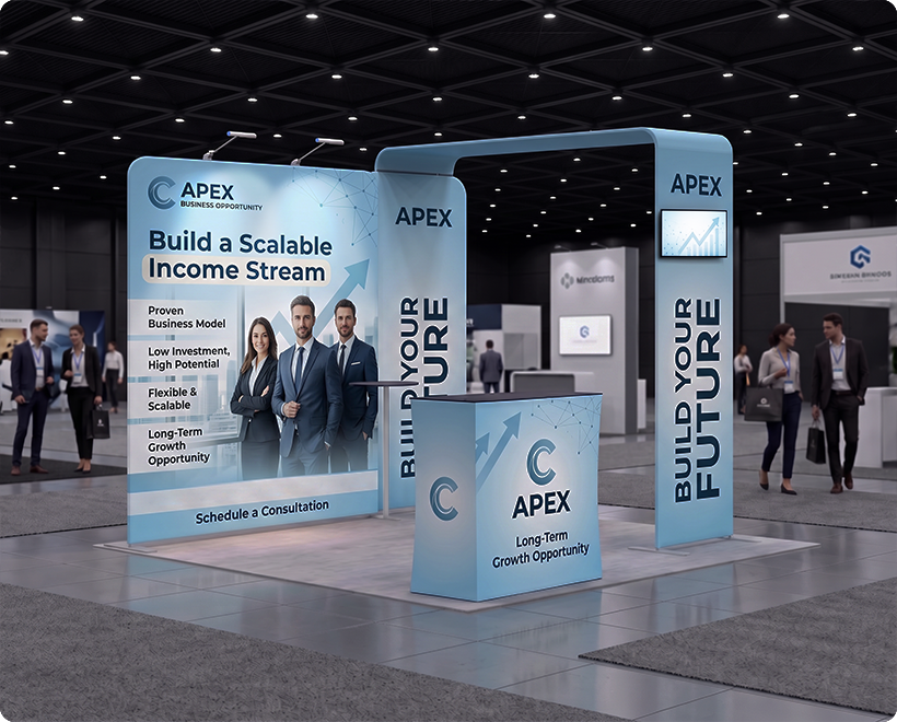 10 Ft Inline Trade Show Booth - Portable Backwall Display with LED Lights & Counter Network Marketing