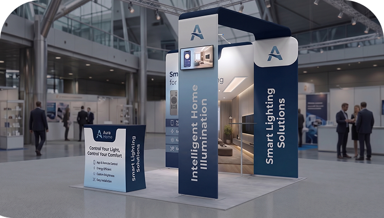 10 Ft Inline Trade Show Booth - Portable Backwall Display with LED Lights & Counter banner image mobile