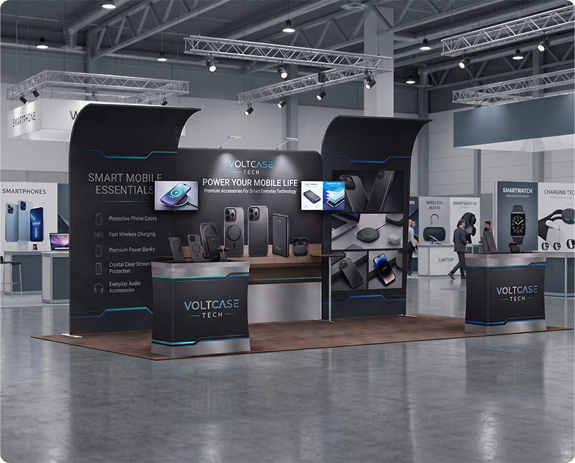 20 ft Inline Trade Show Booth - Modular Setup with Monitor Mounts Mobile Accessories