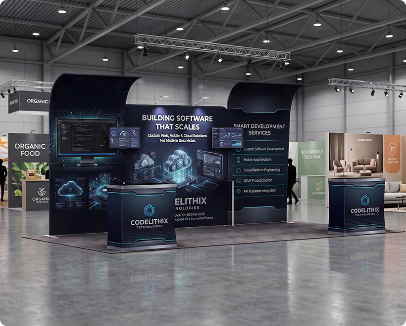 20 ft Inline Trade Show Booth - Modular Setup with Monitor Mounts Software Development Company