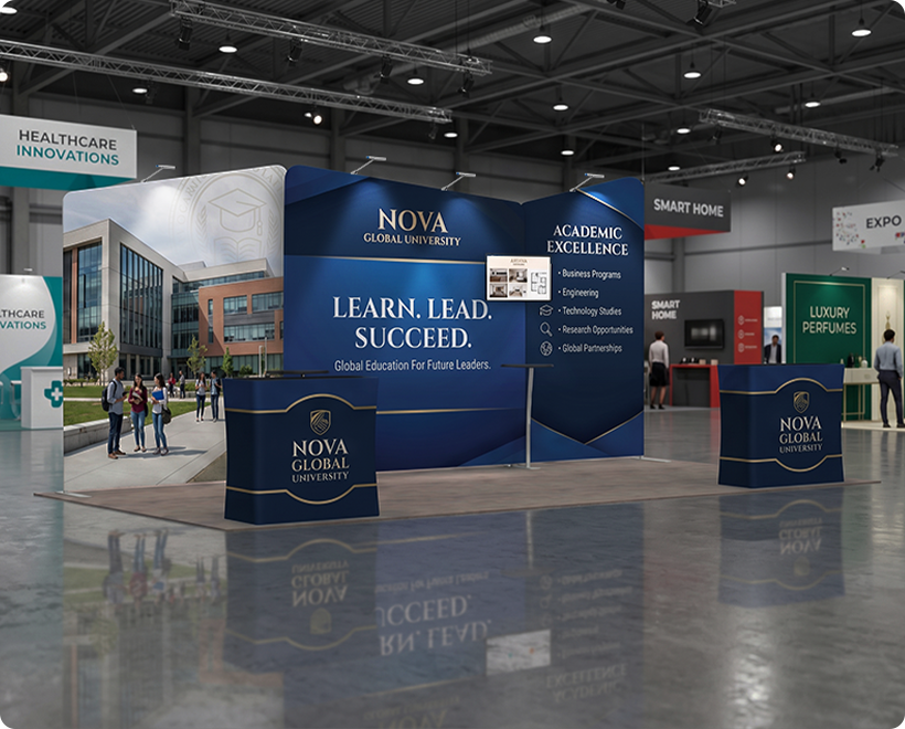 20 ft Inline Trade Show Booth - Tension Fabric Display with Podium University