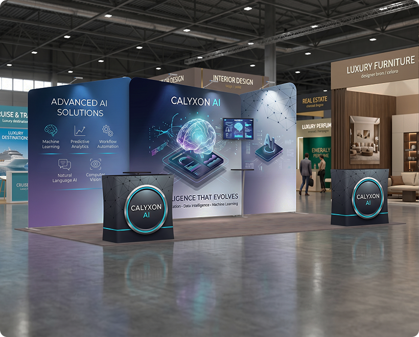 20 ft Inline Trade Show Booth - Tension Fabric Display with Podium Artificial Intelligence