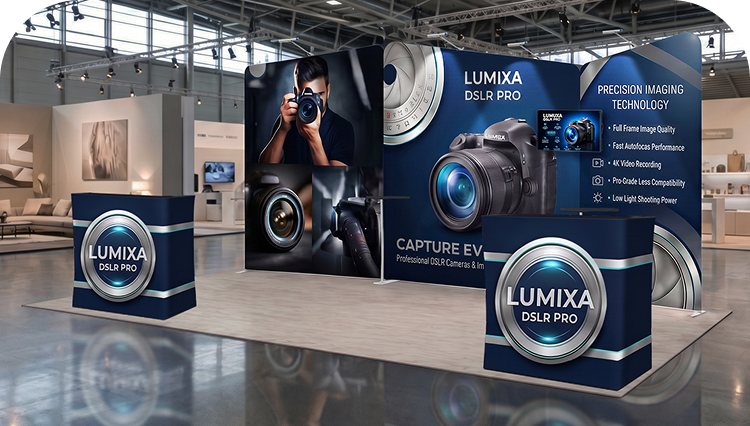 20 ft Inline Trade Show Booth - Tension Fabric Display with Podium banner image mobile