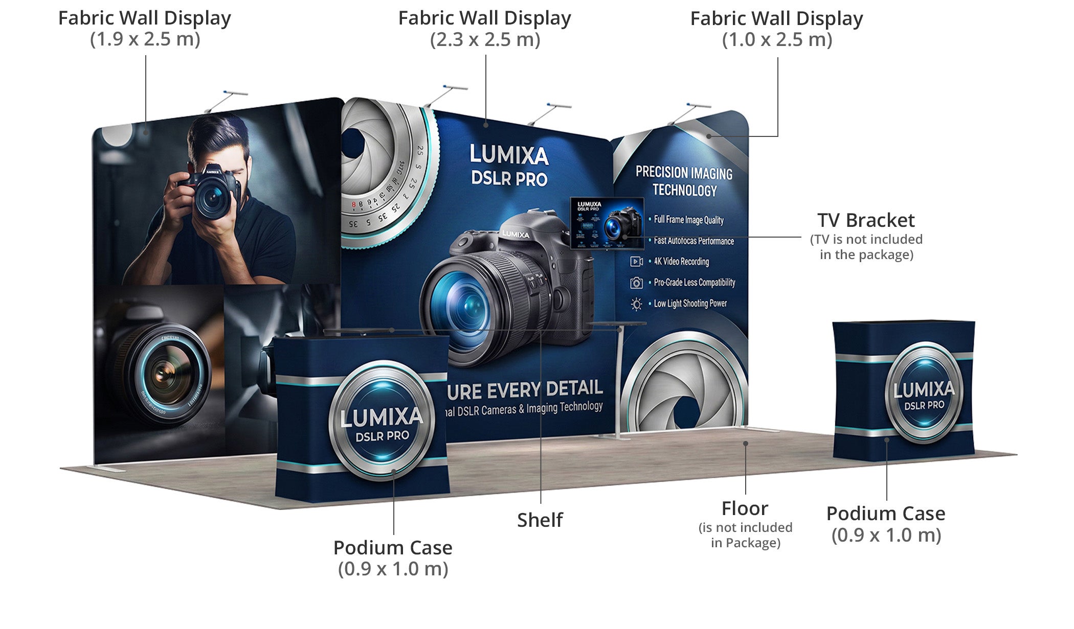 6 m Inline Exhibition Stand - Tension Fabric Display with Podium Components & Sizes