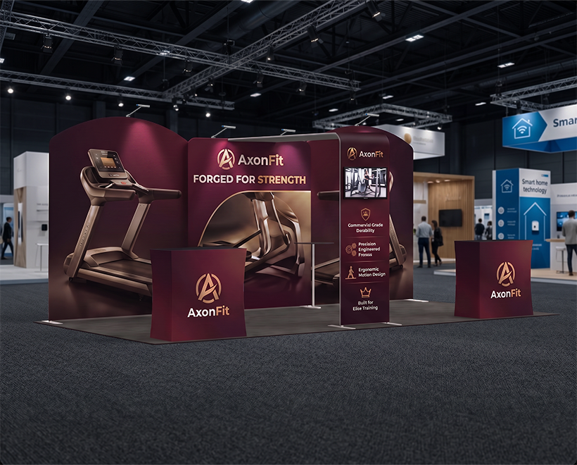 20 Ft Inline Trade Show Booth - Complete Display Package with Dual Podiums & Banner Stand Gym Equipment