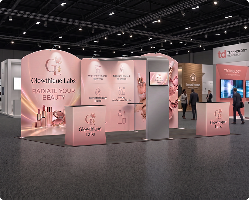 20 Ft Inline Trade Show Booth - Complete Display Package with Dual Podiums & Banner Stand Mackup Brand