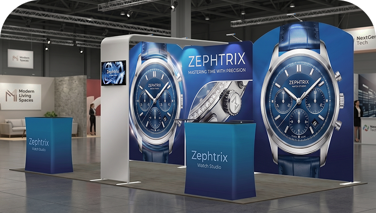 20 Ft Inline Trade Show Booth - Complete Display Package with Dual Podiums & Banner Stand banner image mobile