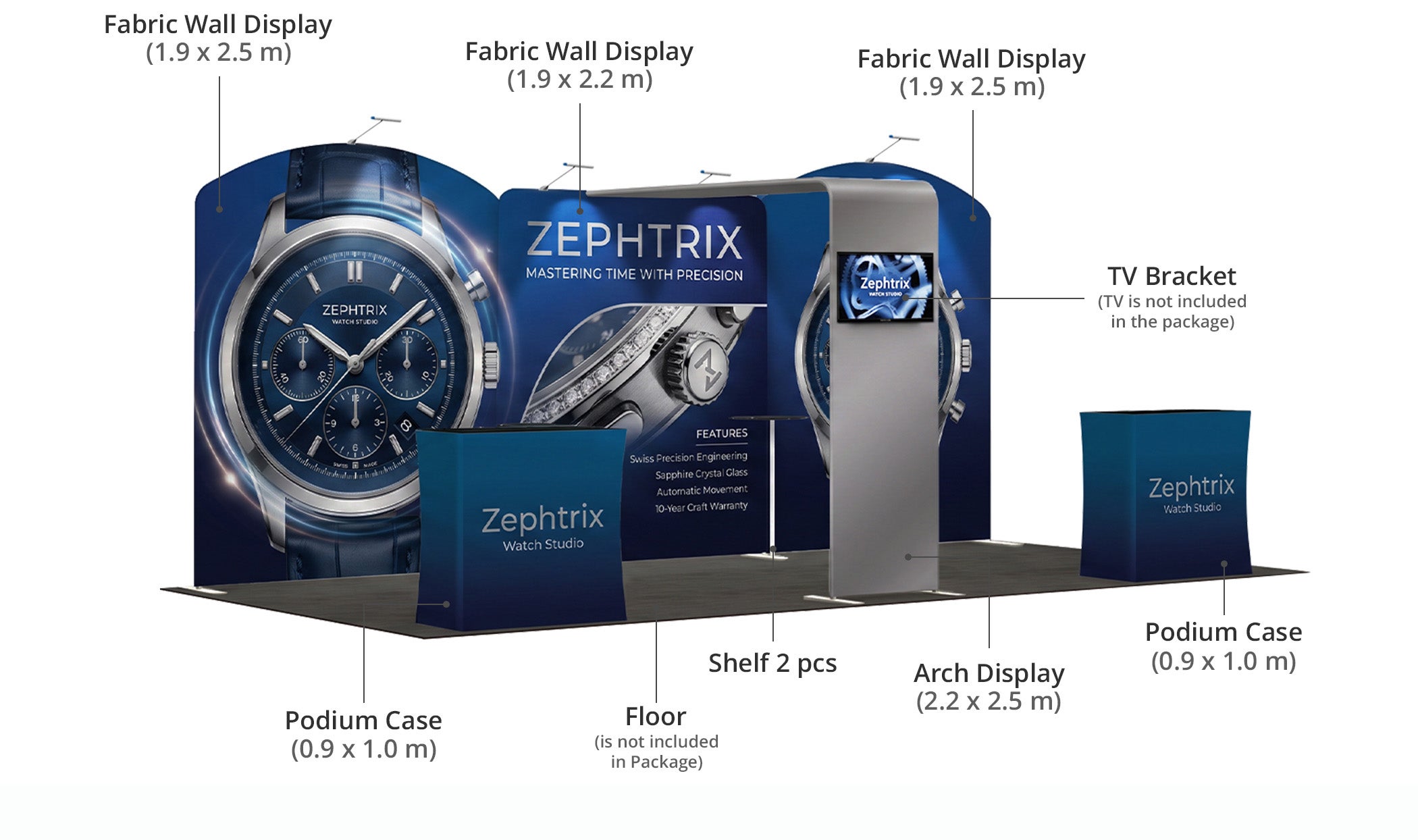 6 m Inline Exhibition Stand - Complete Display Kit with Dual Podiums & Banner Stand Components & Sizes