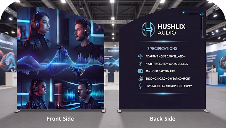 6 m Inline Exhibition Stand - Modular Kit with Media Display Double Side Print mobile