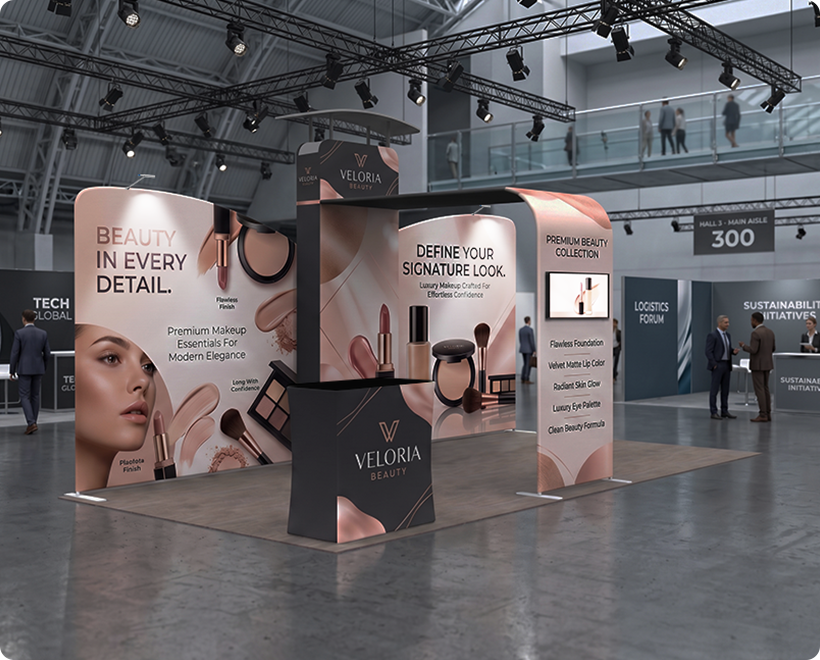 6 m Inline Exhibition Stand - Modular Kit with Media Display Skin Care Beauty Product