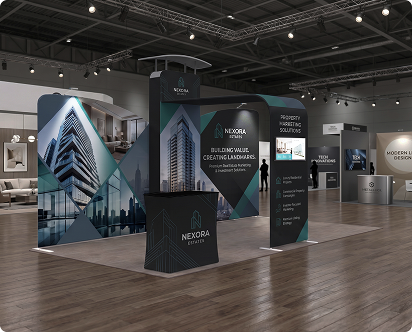 6 m Inline Exhibition Stand - Modular Kit with Media Display World Cruise Tours & Travel Company