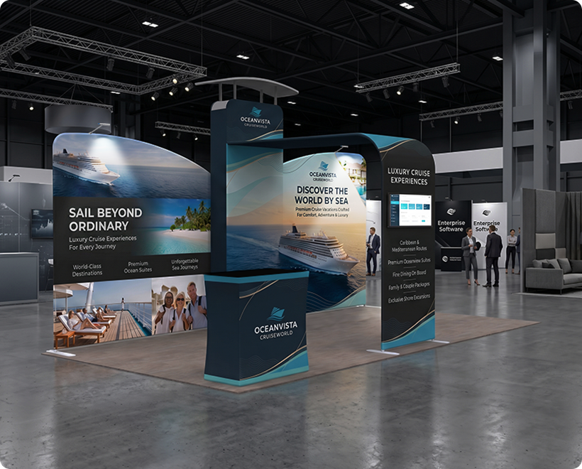 6 m Inline Exhibition Stand - Modular Kit with Media Display Real Estate Marketing