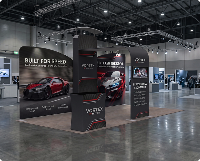 6 m Inline Exhibition Stand - Modular Kit with Media Display Sport Car Launch