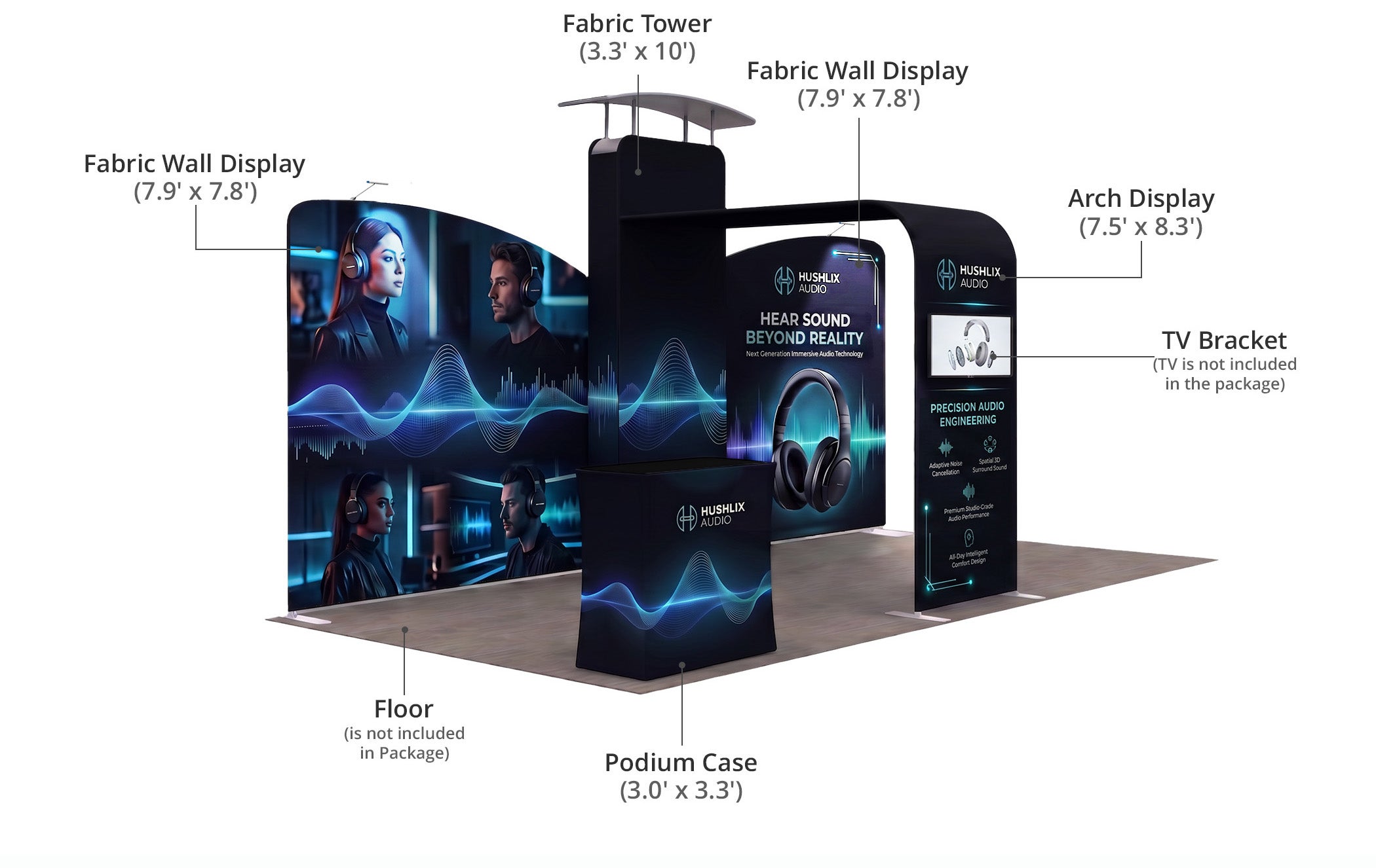 20 ft Inline Trade Show Booth - Modular Package with Media Display Components & Sizes
