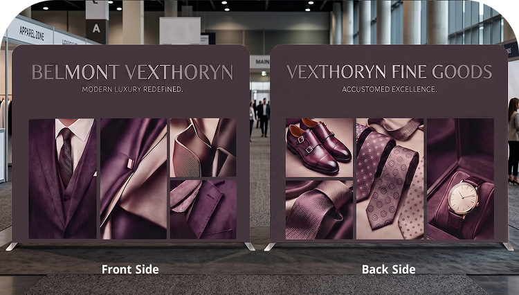20 ft Inline Trade Show Booth - Full Graphic Wall Setup with Product Display Counters Double Side Print mobile