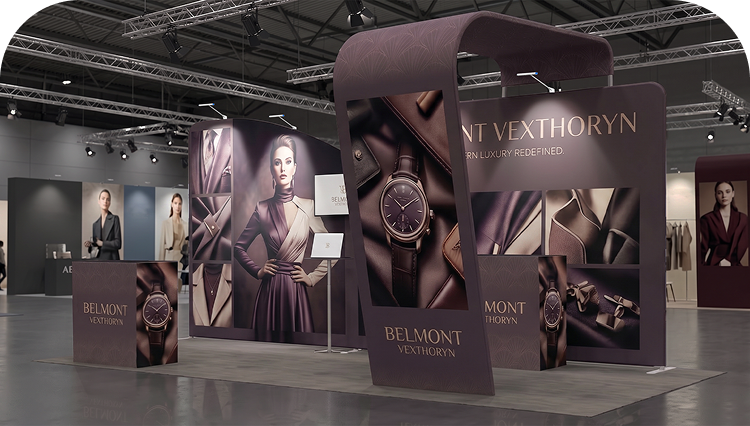 20 ft Inline Trade Show Booth - Full Graphic Wall Setup with Product Display Counters banner image mobile