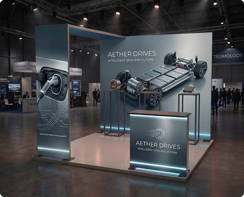10 ft Backlit Trade Show Display - LED Lightbox Display with Counter & Branding Panels Electric Vehicle