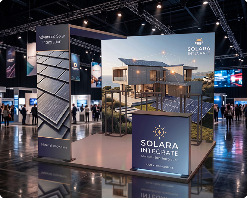 10 ft Backlit Trade Show Display - LED Lightbox Display with Counter & Branding Panels Solar Panels