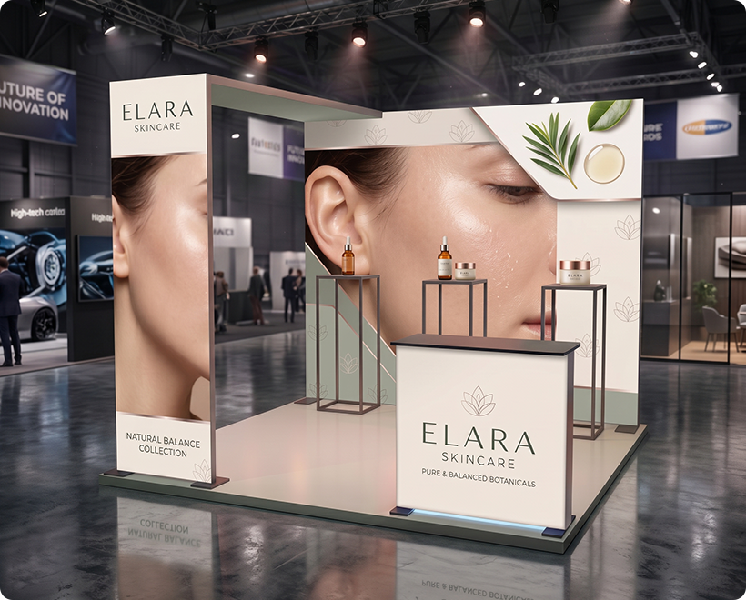 10 ft Backlit Trade Show Display - LED Lightbox Display with Counter & Branding Panels Beauty & skincare