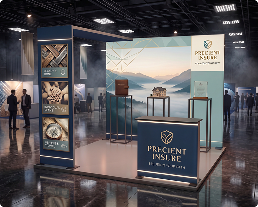 10 ft Backlit Trade Show Display - LED Lightbox Display with Counter & Branding Panels Insurance Company