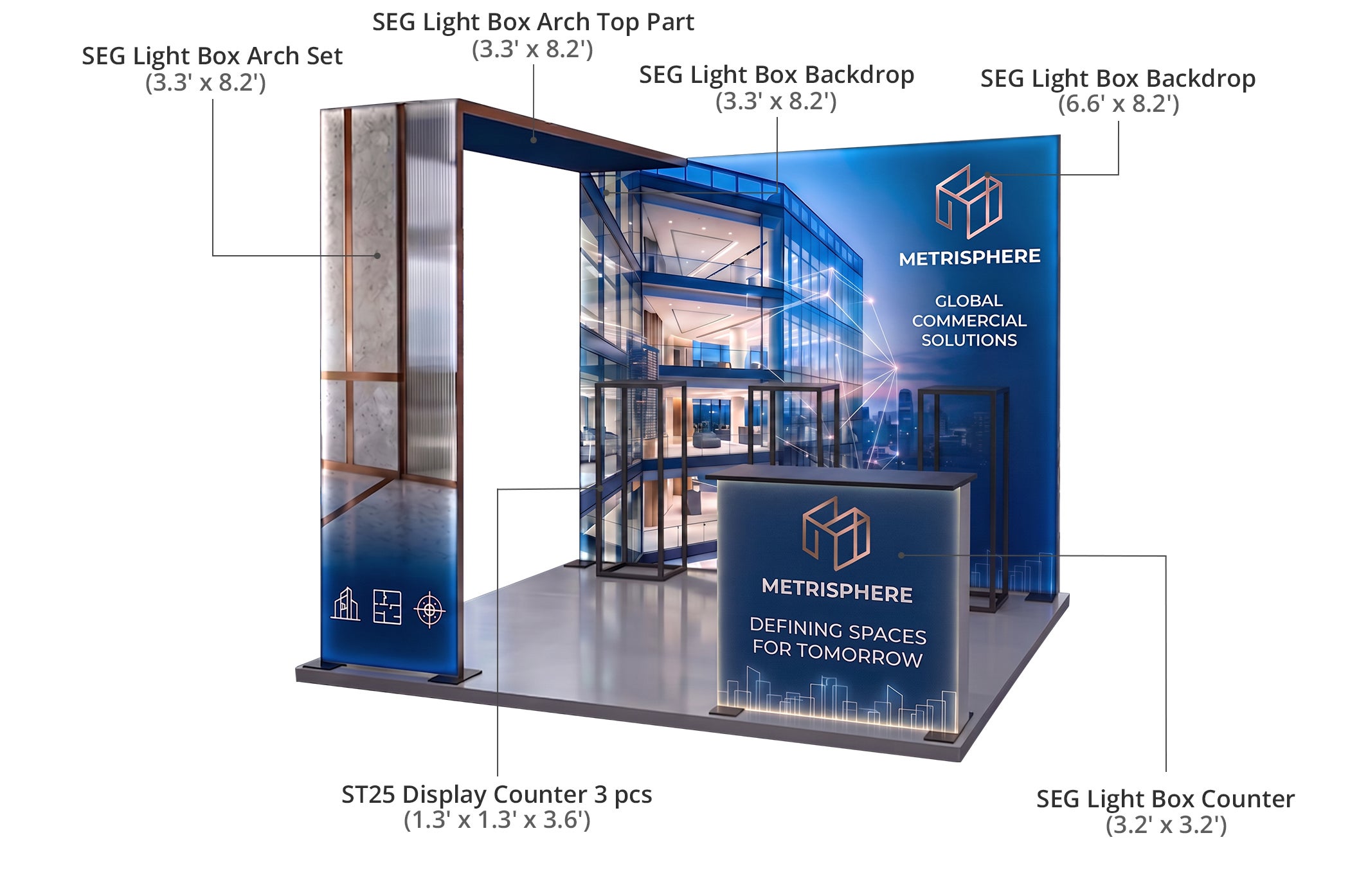 10 ft Backlit Trade Show Display - LED Lightbox Display with Counter & Branding Panels Components & Sizes