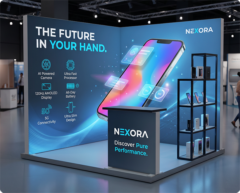 10 ft Backlit Trade Show Display - LED Lightbox Display with Counter & Side Panels Mobile Company