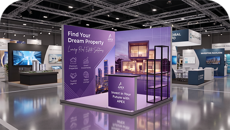 10 ft Backlit Trade Show Display - LED Lightbox Display with Counter & Side Panels banner image mobile