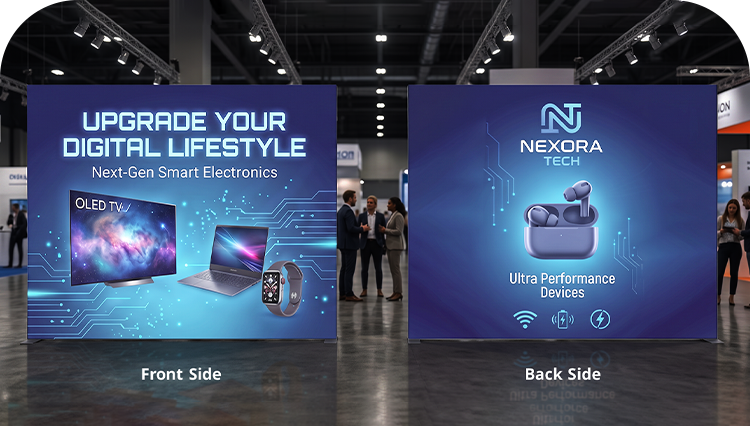 10 ft Backlit Trade Show Display - LED Backwall Display with Counter & Storage Double Side Print mobile
