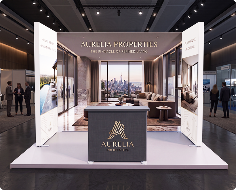 10 ft Backlit Trade Show Display - LED Backwall Display with Counter & Storage Real Estate Marketing