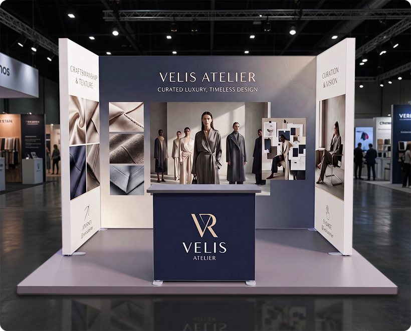 10 ft Backlit Trade Show Display - LED Backwall Display with Counter & Storage Fashion brands