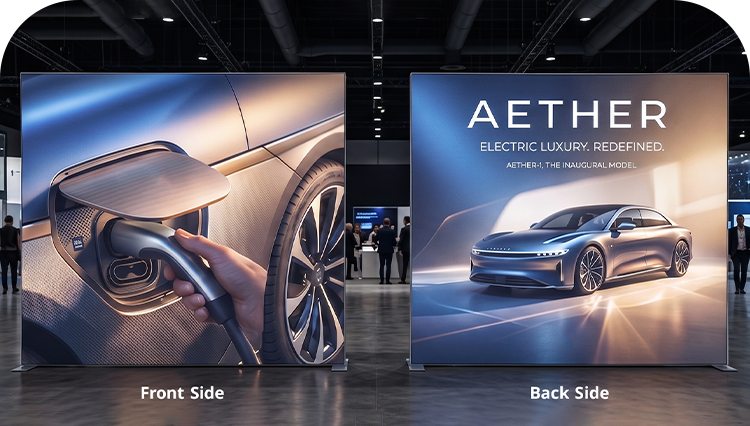 3 m Backlit Exhibition Stand - LED Lightbox Display with Counter Double Side Print mobile