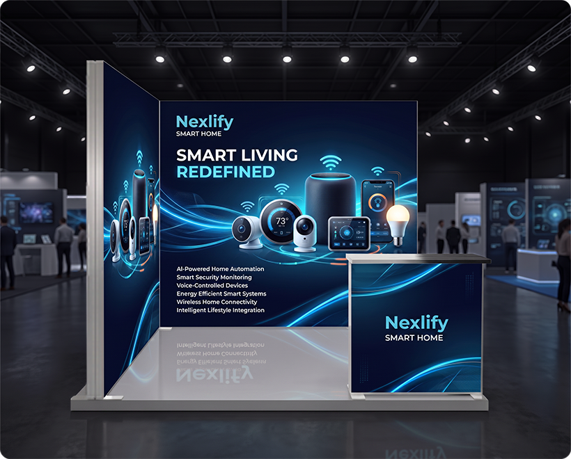 3 m Backlit Exhibition Stand - LED Lightbox Display with Counter Smart home devices