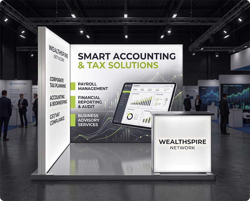 3 m Backlit Exhibition Stand - LED Lightbox Display with Counter Accounting services