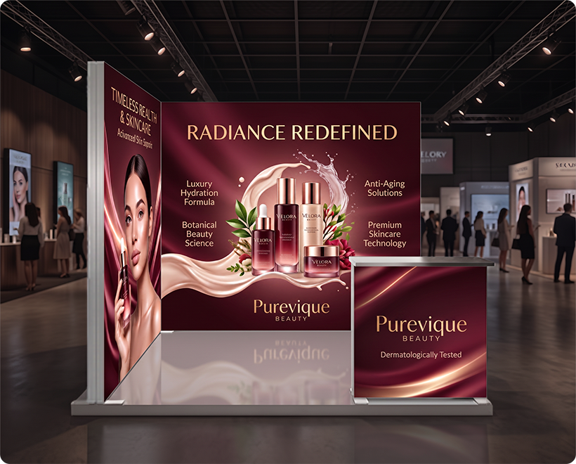 3 m Backlit Exhibition Stand - LED Lightbox Display with Counter Skin Care Beauty Product