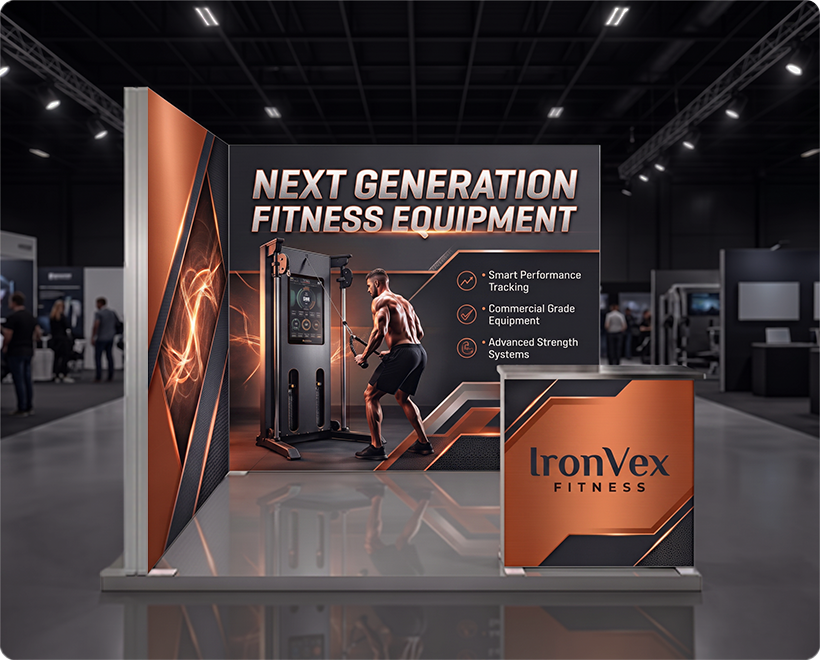 3 m Backlit Exhibition Stand - LED Lightbox Display with Counter Gym Equipment
