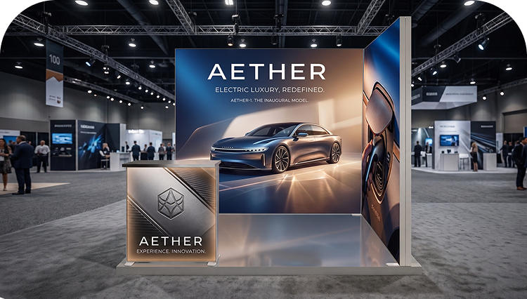 3 m Backlit Exhibition Stand - LED Lightbox Display with Counter banner image mobile