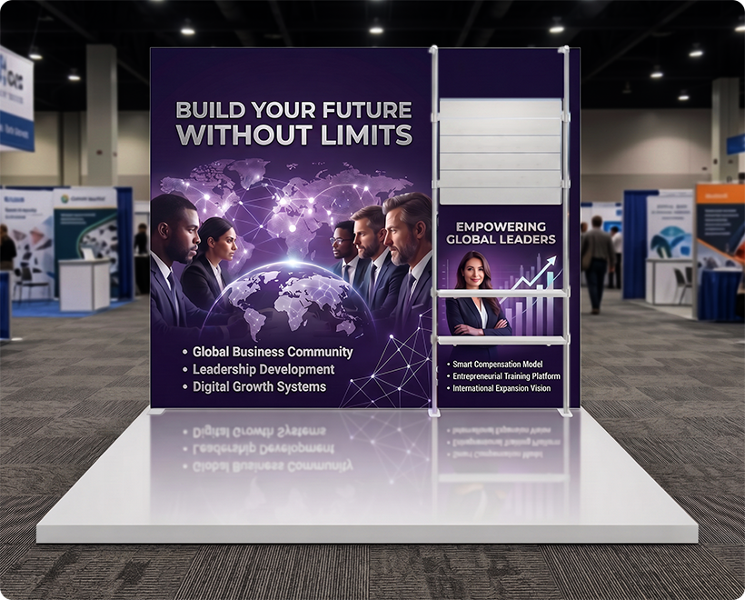 3 m Backlit Exhibition Stand - LED Lightbox Display with Shelf Network Marketing Company