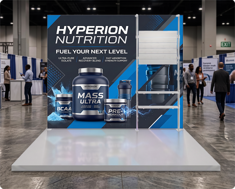 3 m Backlit Exhibition Stand - LED Lightbox Display with Shelf Gym Brand