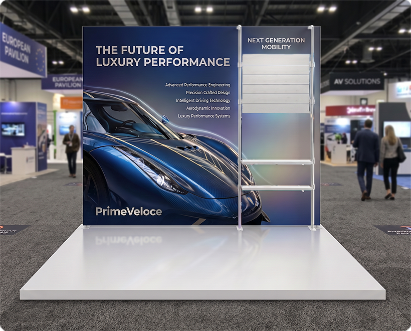 3 m Backlit Exhibition Stand - LED Lightbox Display with Shelf Automobile Parts