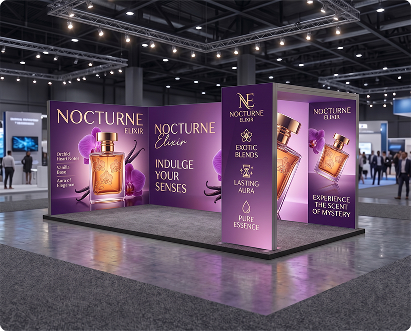 20 ft Backlit Trade Show Display - Large LED Lightbox Backwall with Graphics Perfume Company