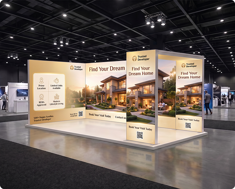 20 ft Backlit Trade Show Display - Large LED Lightbox Backwall with Graphics Real Estate Marketing